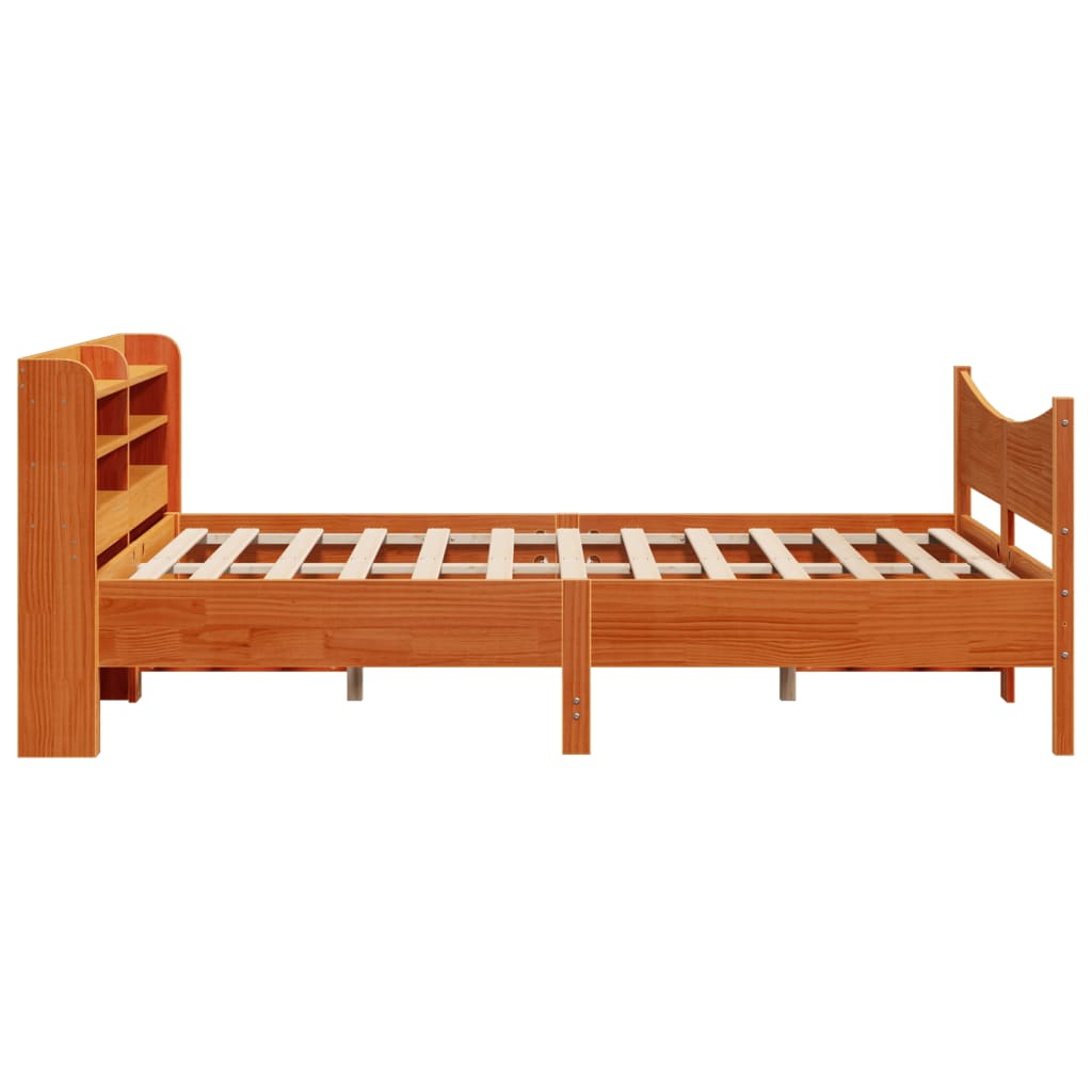 Bed Frame with Headboard Wax Brown 135x190 cm Double Solid Wood Pine